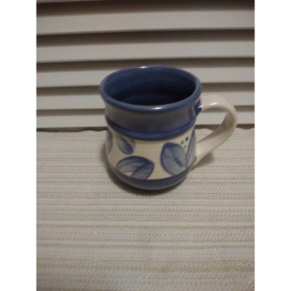 Pfaltzgraff VILLA FLORA Blue Leaf Flowers Band Stoneware Coffee Mug Cup - Picture 4 of 7